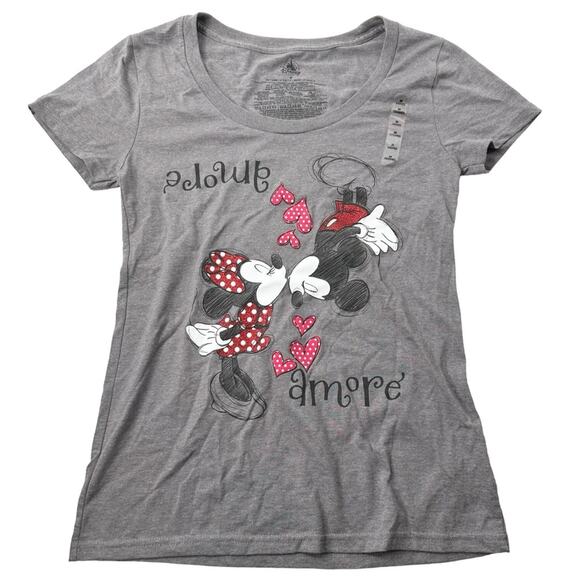 NWOT Disney Mickey Minnie Amour graphic tee glitter love womens medium - Picture 1 of 7